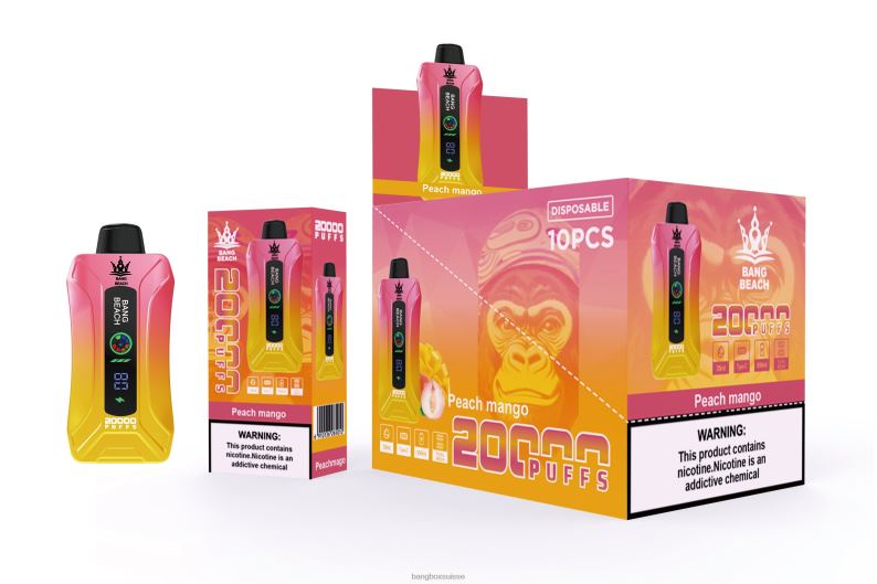 Bang Box Genève - Bang Beach Vape à écran intelligent de 20 000 bouffées J80R42 pêche mangue