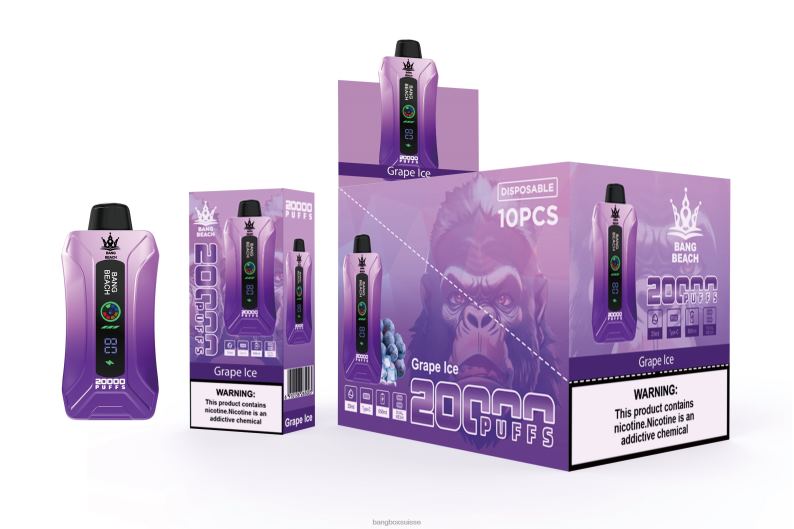 Bang Box Puff - Bang Beach Vape à écran intelligent de 20 000 bouffées J80R410 glace aux raisins
