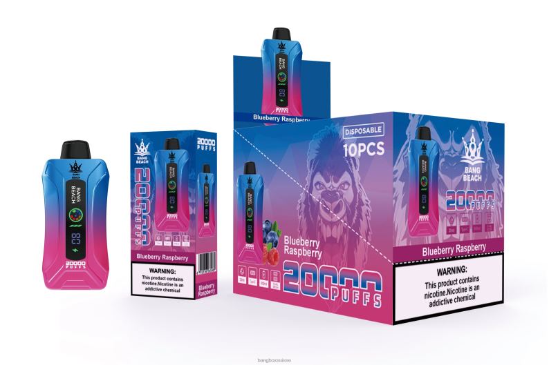 Bang Box Suisse - Bang Beach Vape à écran intelligent de 20 000 bouffées J80R412 myrtille framboise