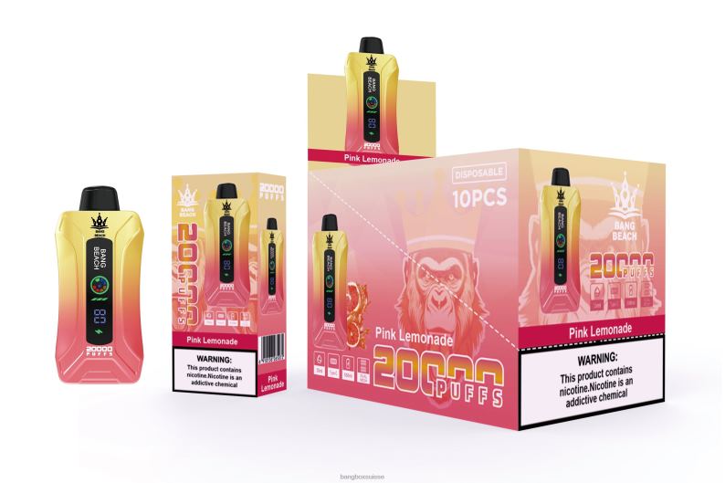 Bang Box Vape - Bang Beach Vape à écran intelligent de 20 000 bouffées J80R44 limonade rose