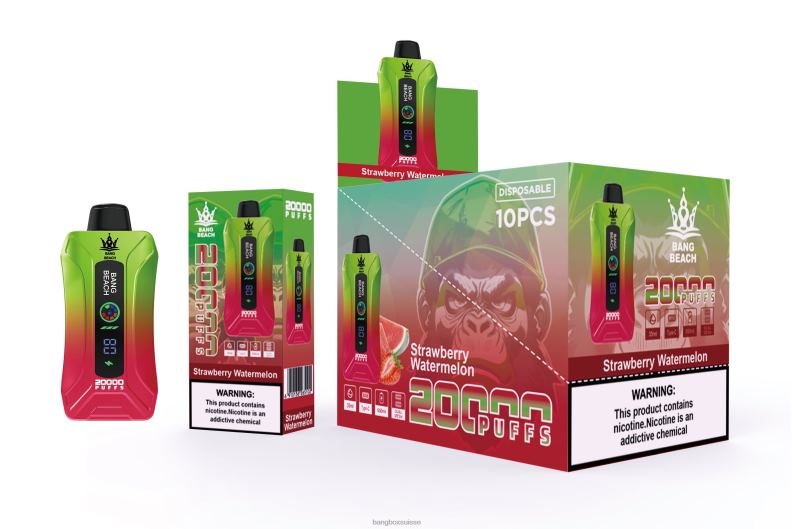 Bang Box Zurich - Bang Beach Vape à écran intelligent de 20 000 bouffées J80R43 pastèque fraise