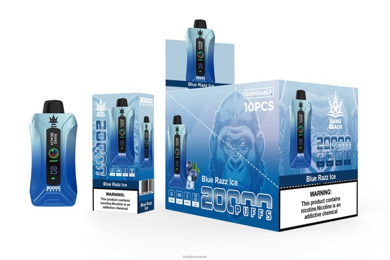 Puff Bang Box Avis - Bang Beach Vape à écran intelligent de 20 000 bouffées J80R411 glace bleue