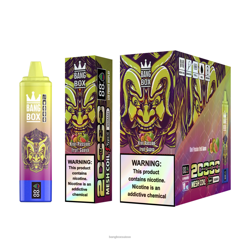 Vape Bang Box Avis - Bang Box Écran intelligent de 20 000 bouffées J80R450 kiwi fruit de la passion goyave