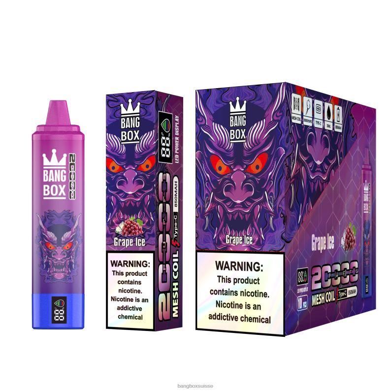Vape Bang Box Avis - Bang Box Écran intelligent de 20 000 bouffées J80R461 glace aux raisins