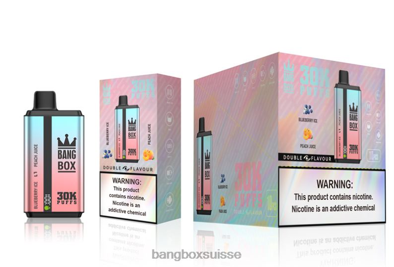Bang Box Avis - Bang Box 30 000 bouffées double saveurs J80R463 glace aux myrtilles et jus de pêche