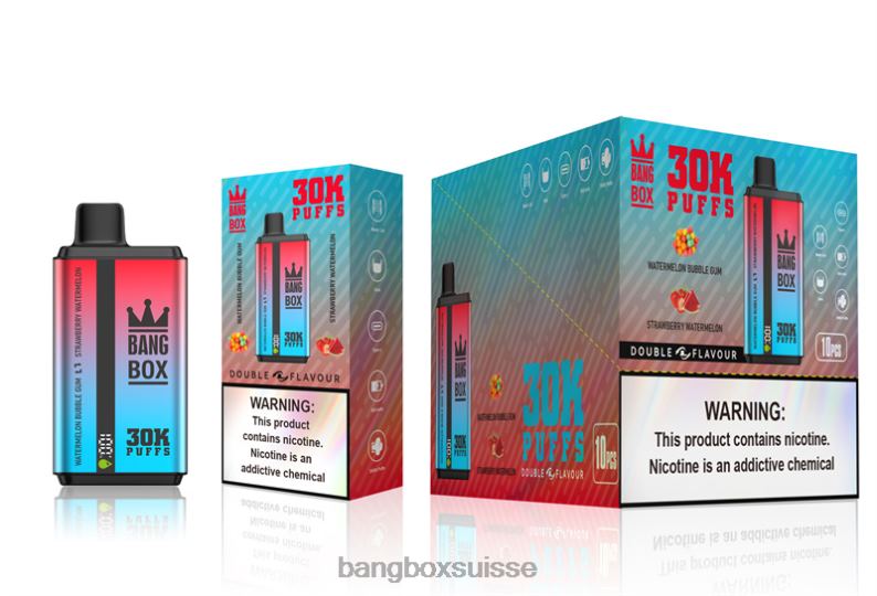 Bang Box Genève - Bang Box 30 000 bouffées double saveurs J80R468 bubble gum pastèque et pastèque fraise