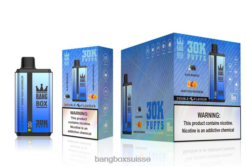 Bang Box Shop - Bang Box 30 000 bouffées double saveurs J80R471 glace de dragon noir et pastèque à la mangue et à la pêche