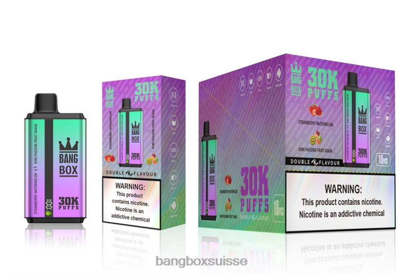 Bang Box Vape - Bang Box 30 000 bouffées double saveurs J80R470 fraise pastèque & kiwi fruit de la passion goyave